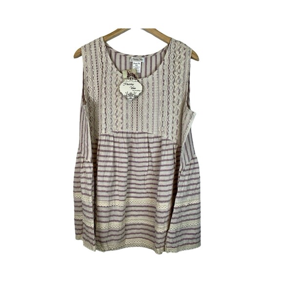 Paisley Vine Violet Striped Boho Bohemian Lace Sleeveless Blouse Women’s 1XL - Picture 1 of 7